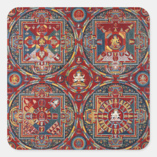 Pegatina Cuadrada Cuatro Mandalas Tibetanos de la Serie Vajravali