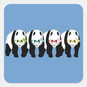 Pegatina Cuadrada Cuatro Pandas usando gafas