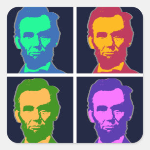 Pegatina Cuadrada Cuatro Pop Art Abraham Lincoln