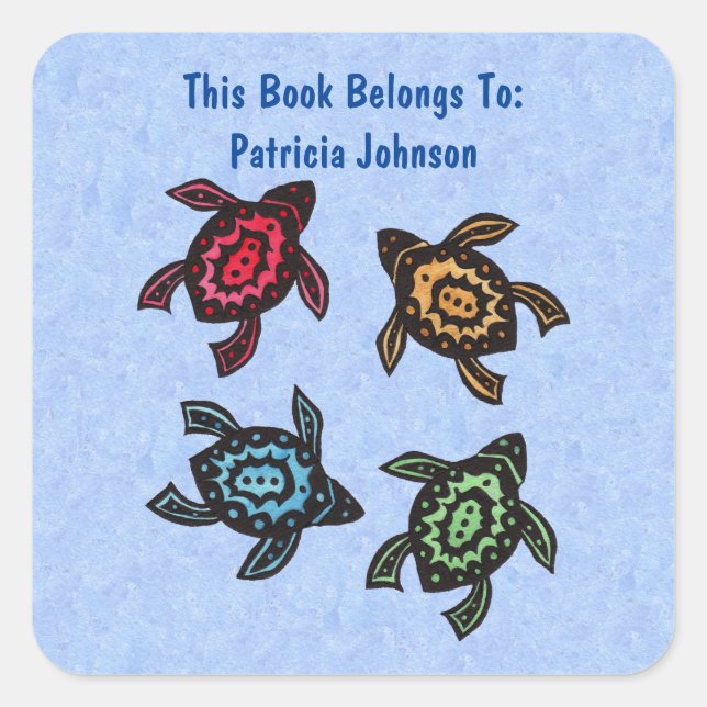 Pegatina Cuadrada Cuatro tortugas abstractas de varias conchas de co (Anverso)