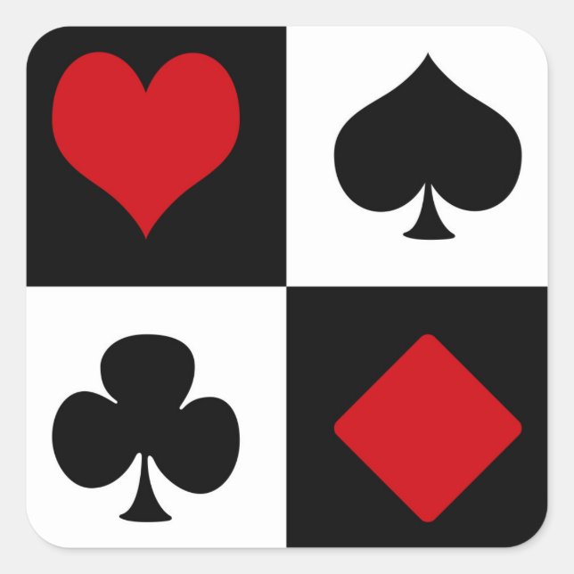 Pegatina Cuadrada Cuatro trajes de cartas (Anverso)