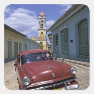 Pegatina Cuadrada Cuba, antiguo pueblo colonial de Trinidad.