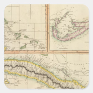 Pegatina Cuadrada Cuba, Bahama I, Bermudas