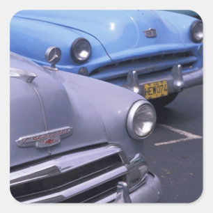 Pegatina Cuadrada Cuba, La Habana. Autos clásicos de los 50