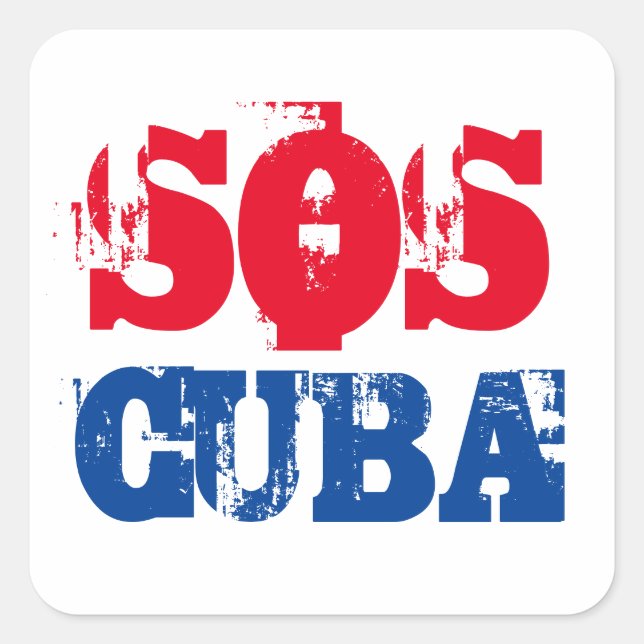 Pegatina Cuadrada Cuba libre SOS Cuba azul rojo (Anverso)
