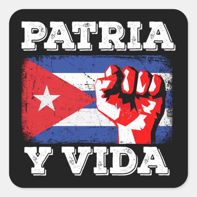 Pegatina Cuadrada Cuba Patria Y Vida Bandera Nacional Cubana (Anverso)