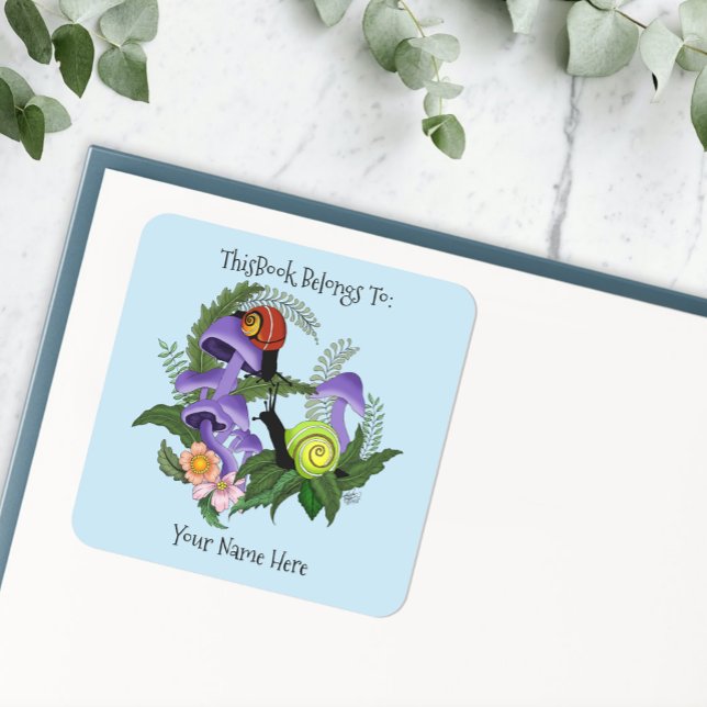 Pegatina Cuadrada Cuban Snails Purple Mushrooms Bookplate (Subido por el creador)