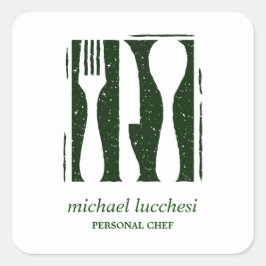 Pegatina Cuadrada Cubertería verde | Restaurante Chef Catery Bakery