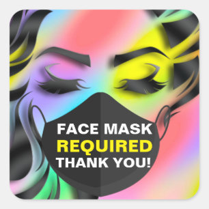 Pegatina Cuadrada Cubierta de máscara facial Cosmetólogo requerido A