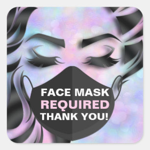 Pegatina Cuadrada Cubierta de máscara facial Covid cosmetólogo reque