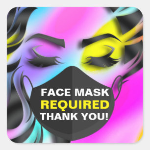 Pegatina Cuadrada Cubierta de máscara facial requerida Covid19 Arcoi