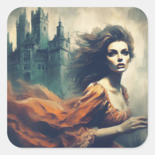 Pegatina Cuadrada Cubierta del libro gótico de romance Spooky Castle