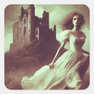 Pegatina Cuadrada Cubierta del libro gótico de romance Spooky Castle