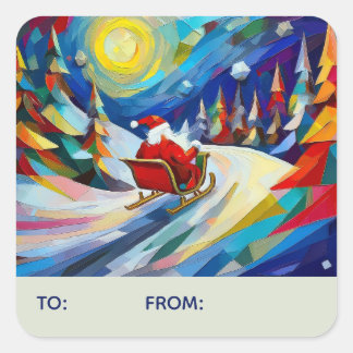Pegatina Cuadrada Cubism Santa Christmas Holiday To From