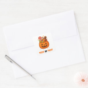 Pegatina Cuadrada Cubo de calabaza lleno de dulces - conjunto de eti