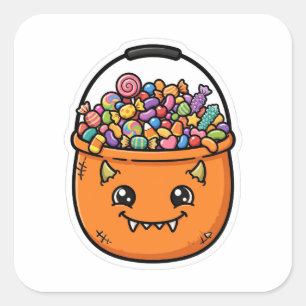 Pegatina Cuadrada Cubo de dulces de monstruo adorable para Halloween