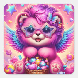 Pegatina Cuadrada Cubo de león corto