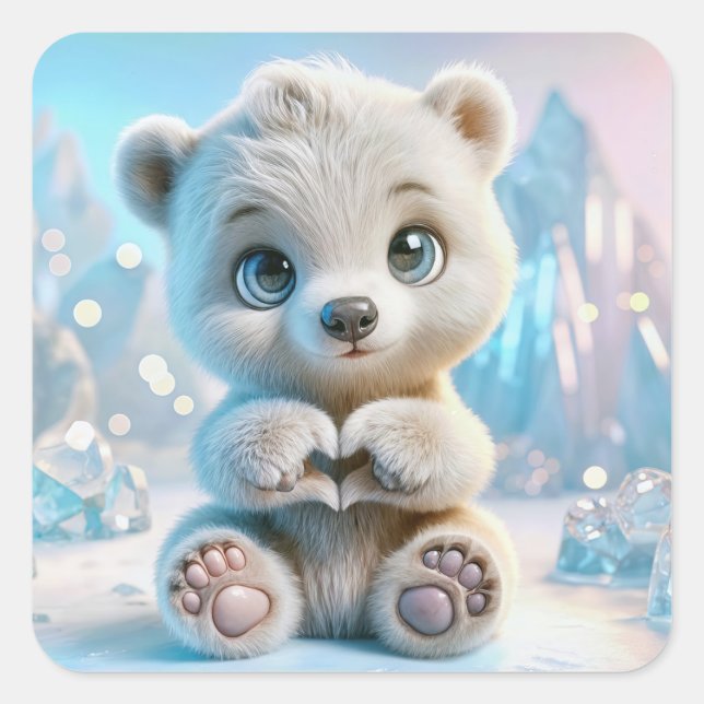 Pegatina Cuadrada Cubo de oso polar (Anverso)