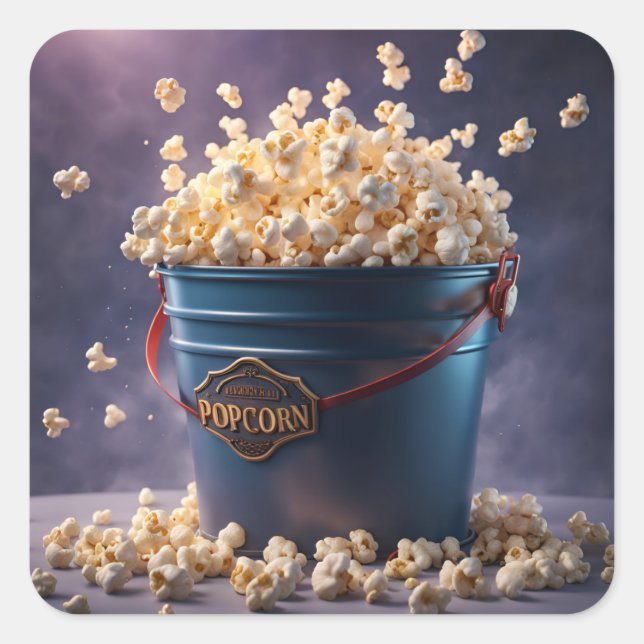 Pegatina Cuadrada Cubo de Popcorn (Anverso)