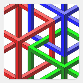 Pegatina Cuadrada Cubos Imposible Geometría Ilusión Óptica