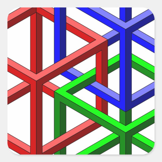 Pegatina Cuadrada Cubos Imposible Geometría Ilusión Óptica (Anverso)