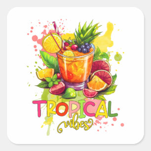 Pegatina Cuadrada Cubos tropicales - Frutas acuáticas de los tubos d
