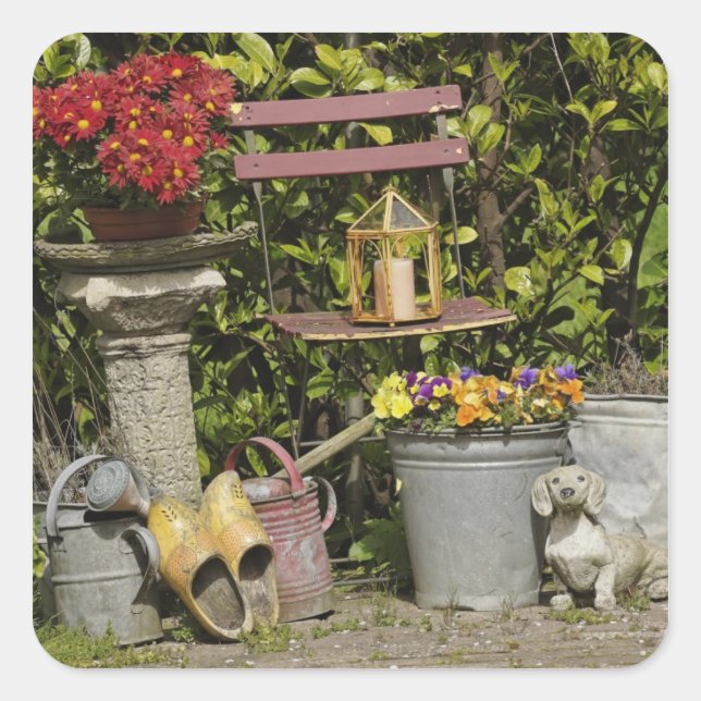 Pegatina Cuadrada Cubos, zapatos y flores, Zaanse Schans, (Anverso)