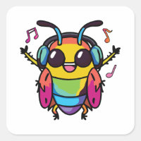 Cucaracha feliz con auriculares escuchando música