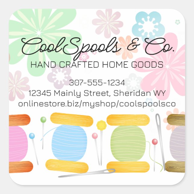 Pegatina Cuadrada cucharas de hilos de coser empaque de tejido de co (Anverso)