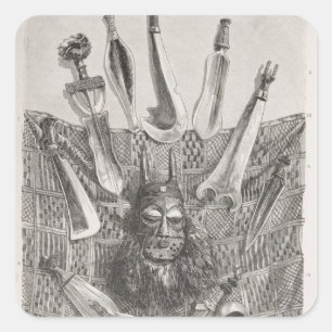 Pegatina Cuadrada Cuchillos, máscaras y esteras del Alto Congo