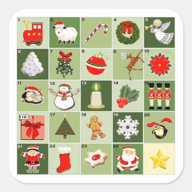 Pegatina Cuadrada Cuenta regresiva creativa de Navidad (Anverso)