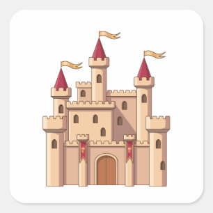 Pegatina Cuadrada Cuento de hadas medieval castillo de princesa real