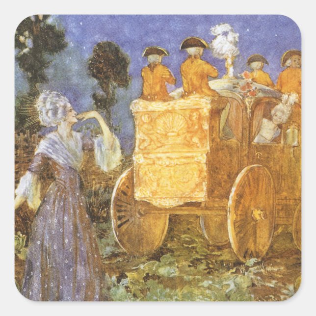 Pegatina Cuadrada Cuentos de Hadas Antiguos Cenicienta y el Hada Mad (Anverso)