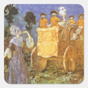 Pegatina Cuadrada Cuentos de Hadas Clásicos Cenicienta y Hada Madrin