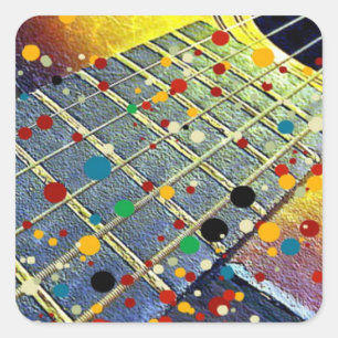 Pegatina Cuadrada Cuerdas de guitarra acuarela musical