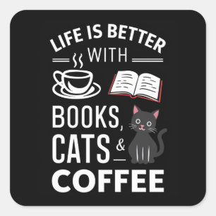 Pegatina Cuadrada Cuerdo gato negro