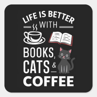 Pegatina Cuadrada Cuerdo gato negro
