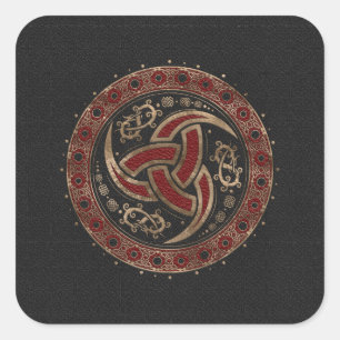 Pegatina Cuadrada Cuerno de Odin de cuero negro y rojo y oro