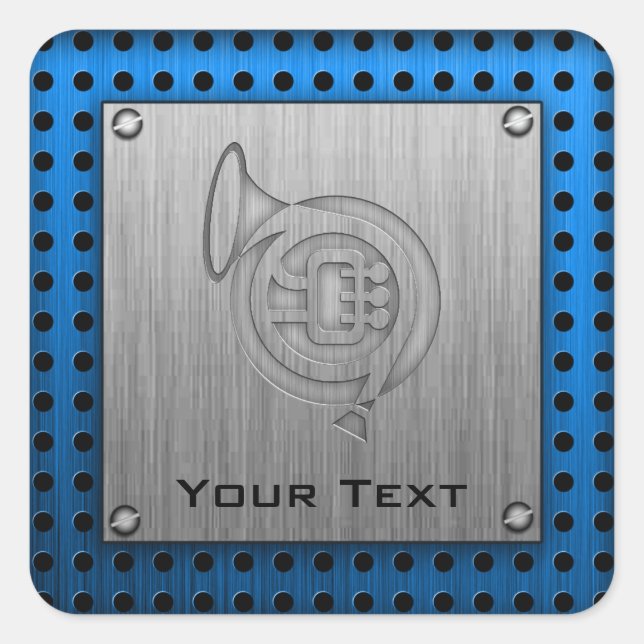 Pegatina Cuadrada Cuerno francés de pincel de aspecto metalizado (Anverso)