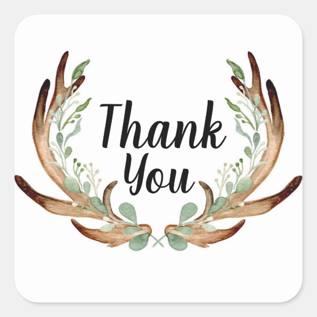 Pegatina Cuadrada Cuerno y vid acuarela Gracias (Anverso)