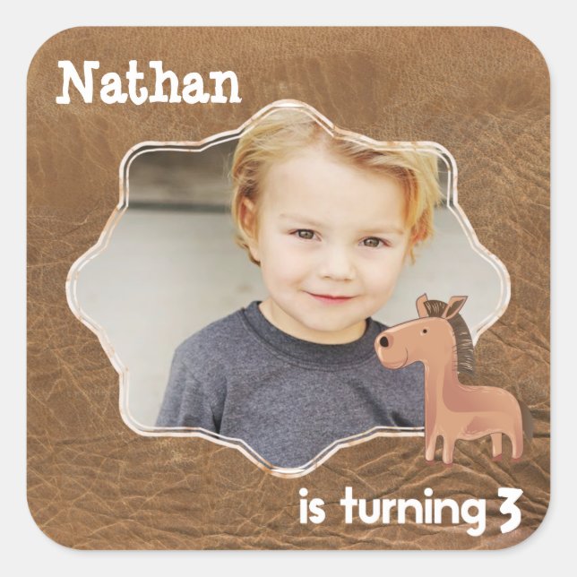 Pegatina Cuadrada Cuero de vaca con Personalizado de caballos (Anverso)