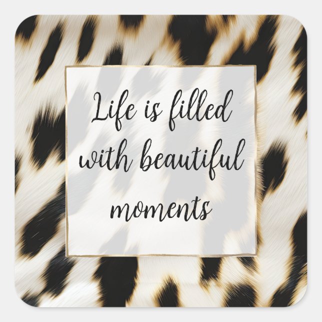 Pegatina Cuadrada Cuero vacuno negro blanco dorado (Anverso)