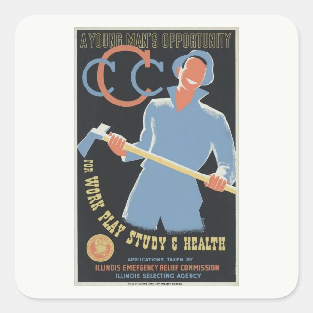 Pegatina Cuadrada Cuerpo Civil de Conservación: Estudio de Juego de  (Anverso)