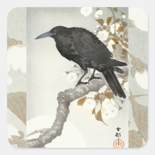 Pegatina Cuadrada Cuervo Cuervo Japonés Koson Pájaro