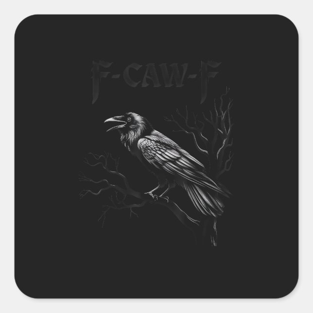 Pegatina Cuadrada Cuervo, F-Caw-F Pájaro Retro Clásico (Anverso)