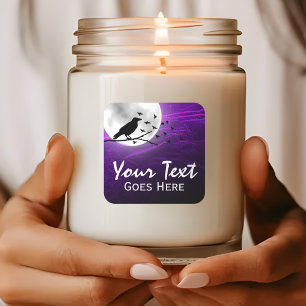 Pegatina Cuadrada Cuervo Negro Silueta de Cuervo en Luna Gótico Edgy