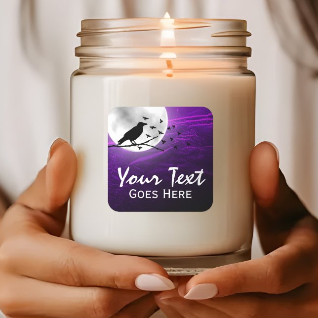 Pegatina Cuadrada Cuervo Negro Silueta de Cuervo en Luna Gótico Edgy (Subido por el creador)