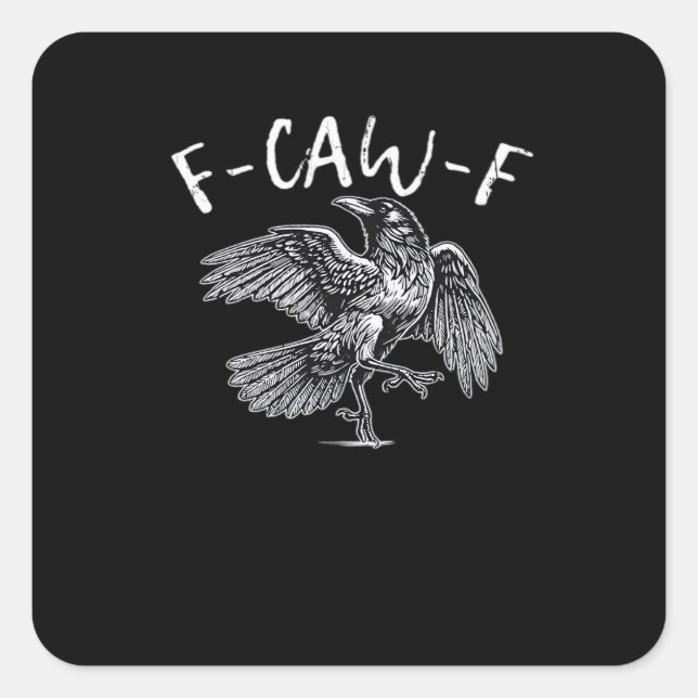 Pegatina Cuadrada Cuervo Retro Clásico F-Caw-F (Anverso)