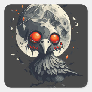 Pegatina Cuadrada Cuervo y luna
