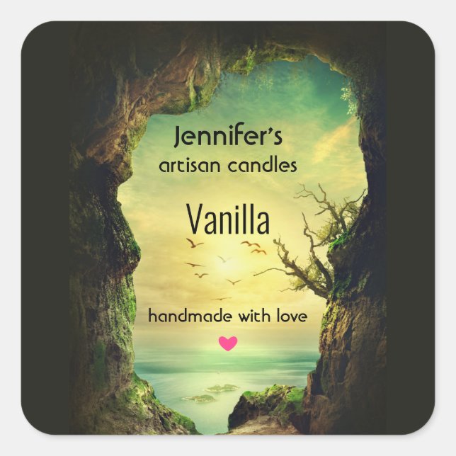 Pegatina Cuadrada Cueva con vistas a una vela tropical (Anverso)
